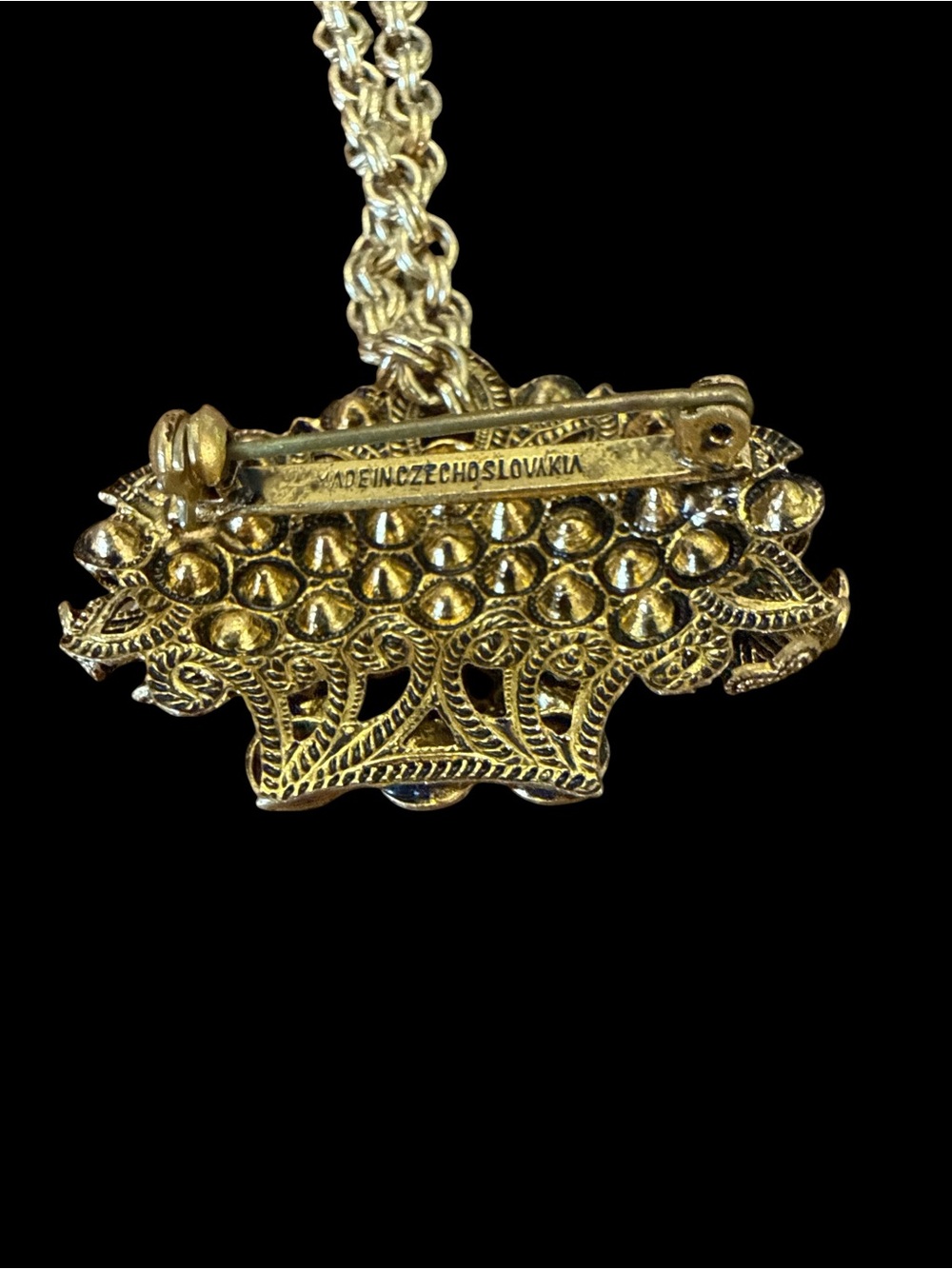 Vintage Czech Rhinestone Floral Basket Pendant with 30” Chain - Picture 11 of 11
